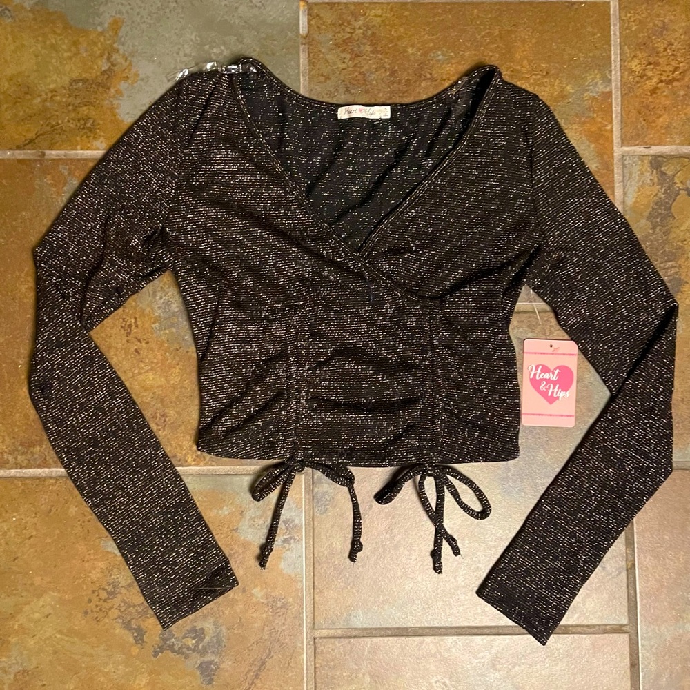 NWT Heart & Hips Long Sleeve Sparkly Crop Top